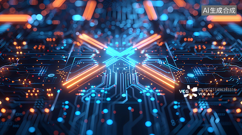 【AI数字艺术】主板上的中央处理器芯片图片素材