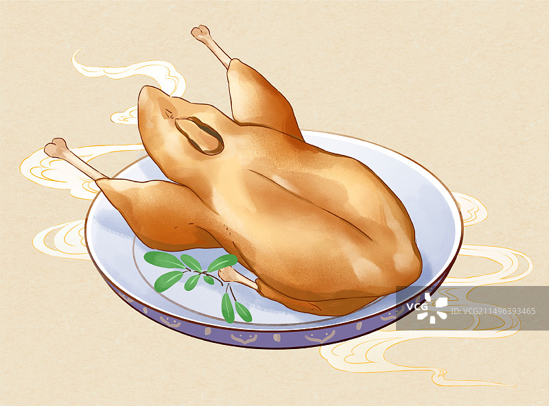 盐水鸭烤鸭鸭肉中华美食插画图片素材