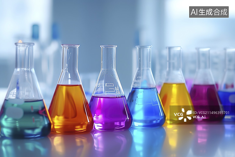 【AI数字艺术】实验室蒸馏瓶试剂特写图片素材