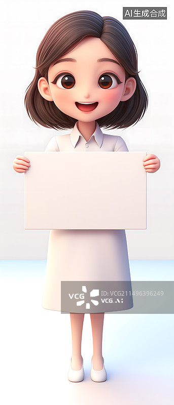 【AI数字艺术】3D卡通商务女士拿着广告纸图片素材