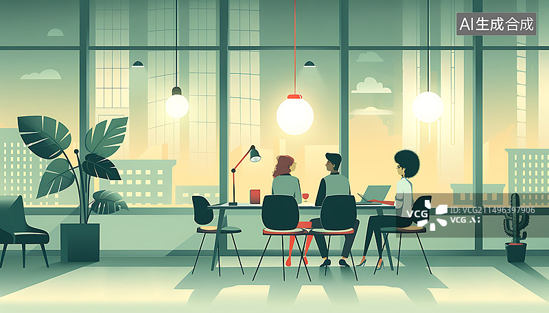 【AI数字艺术】扁平风商务职场插画图片素材