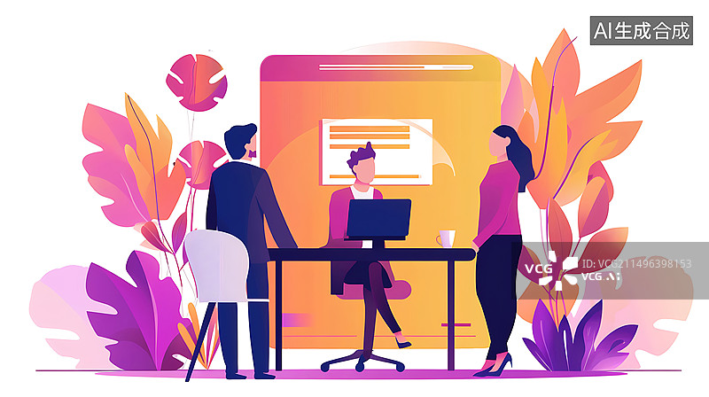 【AI数字艺术】扁平风商务职场插画图片素材