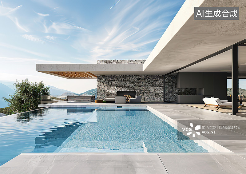 【AI数字艺术】别墅外部景观特写图片素材