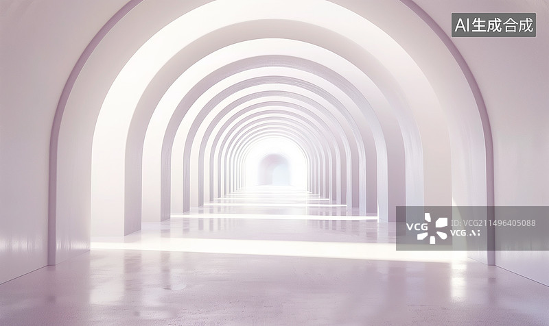 【AI数字艺术】白色圆形隧道 3D渲染图片素材