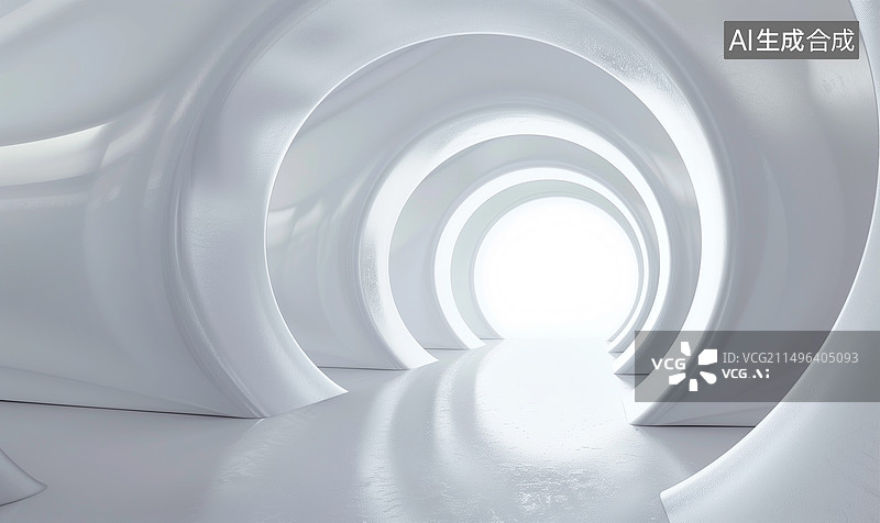 【AI数字艺术】白色圆形隧道 3D渲染图片素材