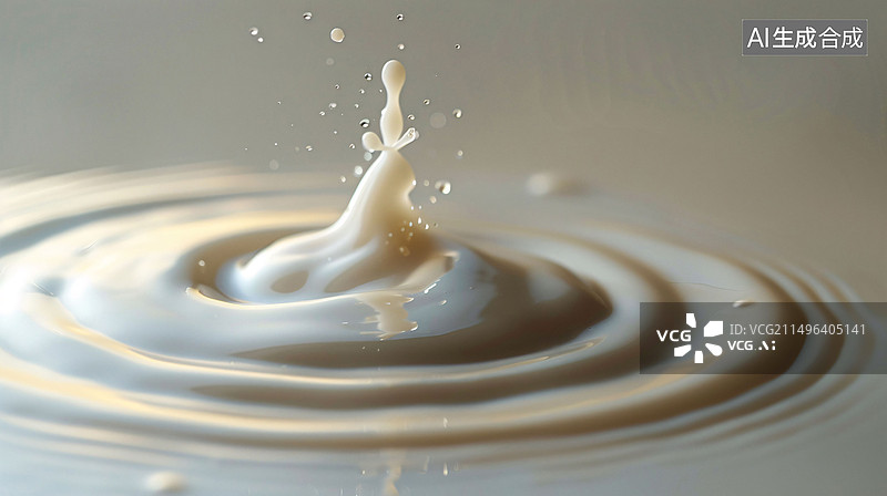 【AI数字艺术】倒牛奶溅起水珠和波纹近景牛奶饮品广告背景图片素材