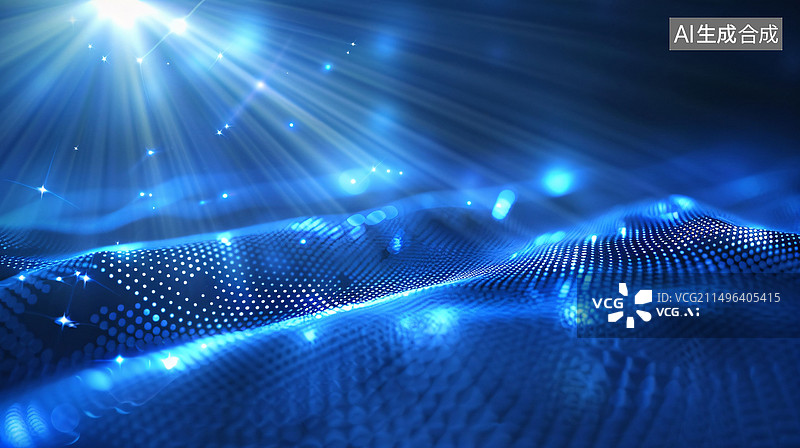 【AI数字艺术】蓝色科技抽象光子粒子光线汇聚前进科技背景图片素材