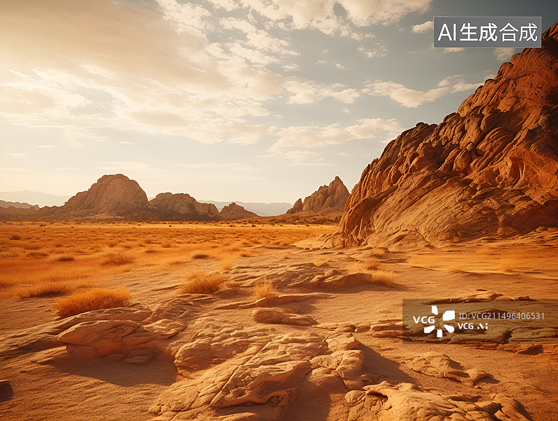 【AI数字艺术】戈壁滩日落时的风景图片素材