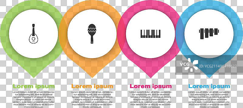 吉他、沙锤、音乐合成器和平底锅图片素材