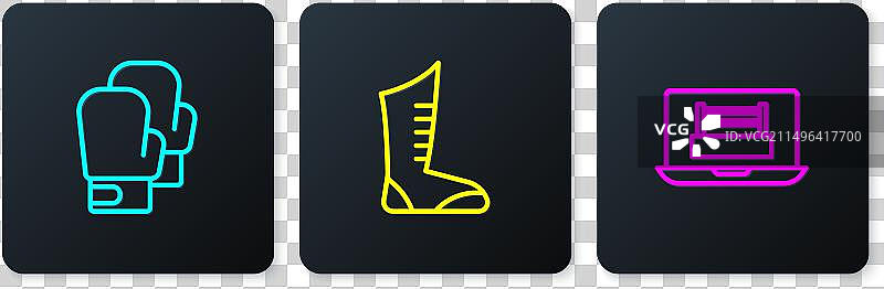 拳击手套、拳击台和拳击鞋线条图标图片素材