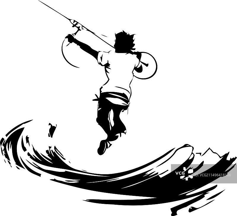 水上运动：海浪上的风筝冲浪者图片素材