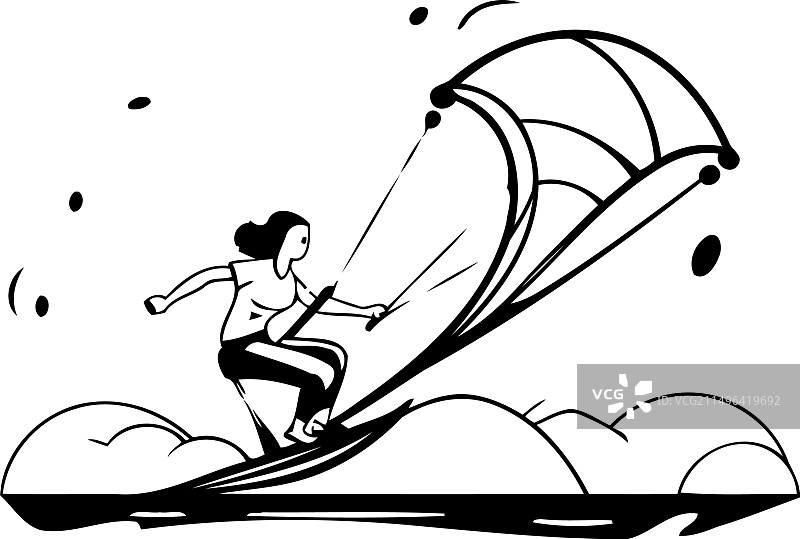 风筝冲浪运动：男子在海浪上玩风筝图片素材