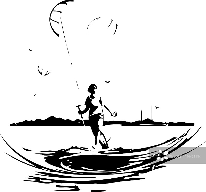 夕阳背景下的风筝冲浪者图片素材