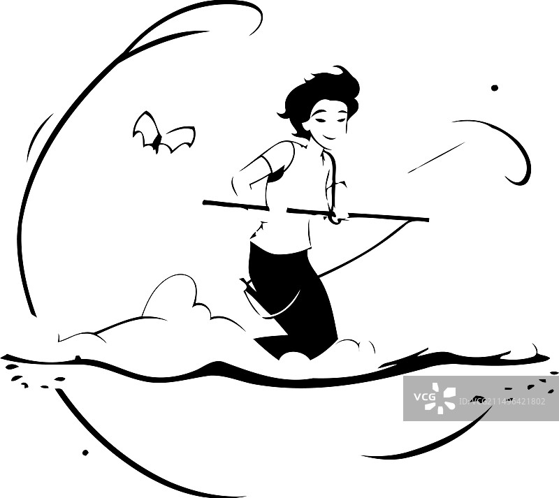 年轻女子在海上玩风筝冲浪图片素材