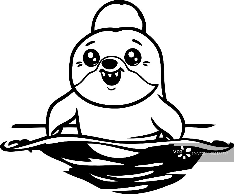 可爱的卡通小海豹在海中游泳图片素材