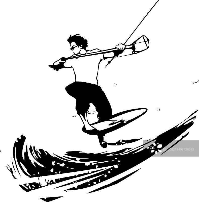 风筝冲浪：男子乘风破浪图片素材
