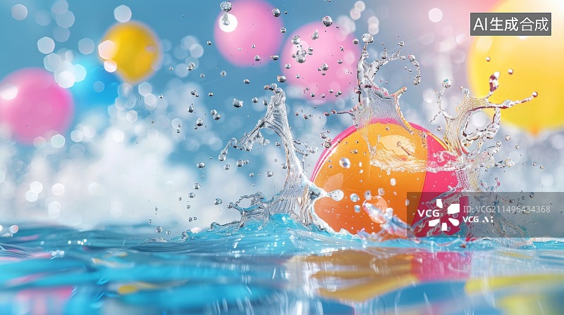 【AI数字艺术】水球在游泳池溅起水花图片素材