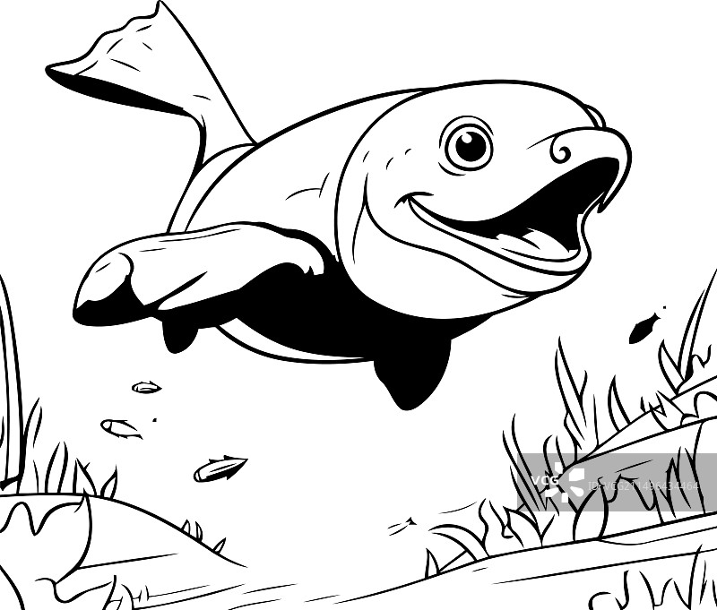 可爱的鱼跳过草地图片素材