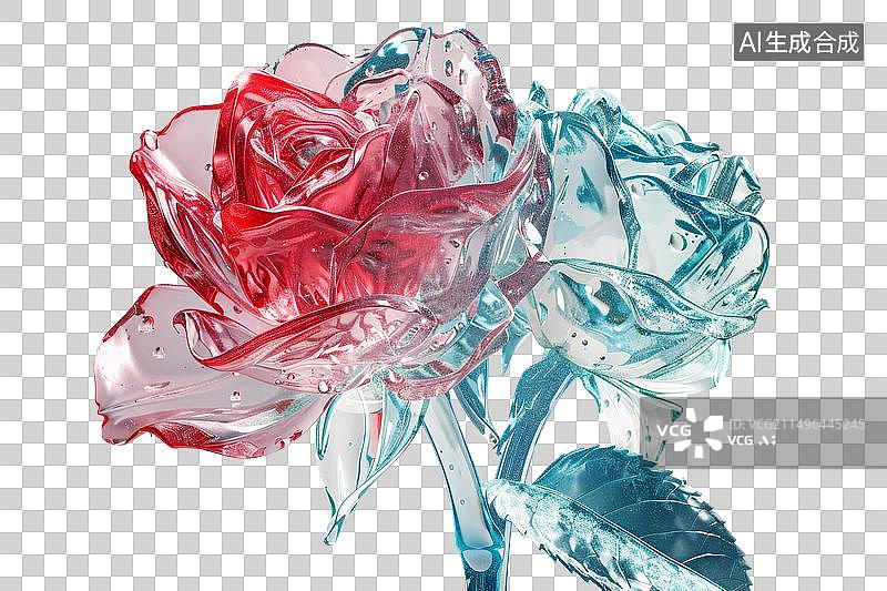 【AI数字艺术】水晶玻璃彩色玫瑰花免抠元素素材图片素材