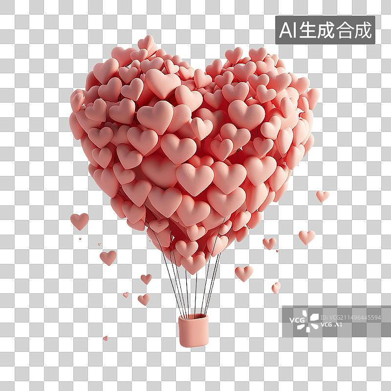 【AI数字艺术】空中飞行3D爱心热气球图片素材