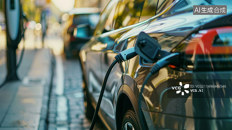 【AI数字艺术】新能源汽车充电桩特写图片素材