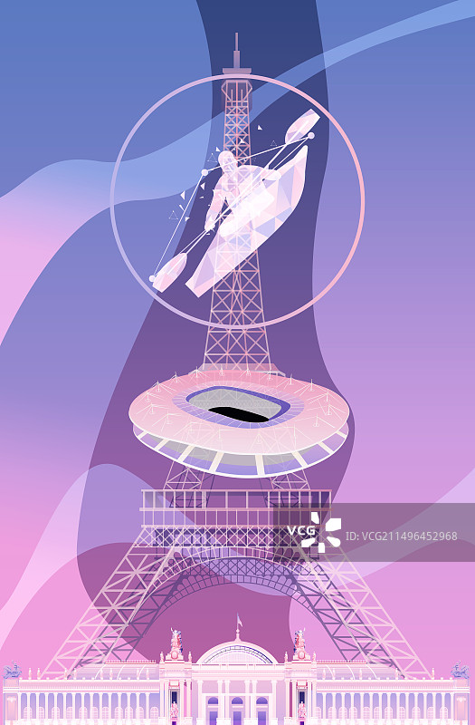 巴黎奥运会城市地标建筑皮划艇激流回旋图片素材