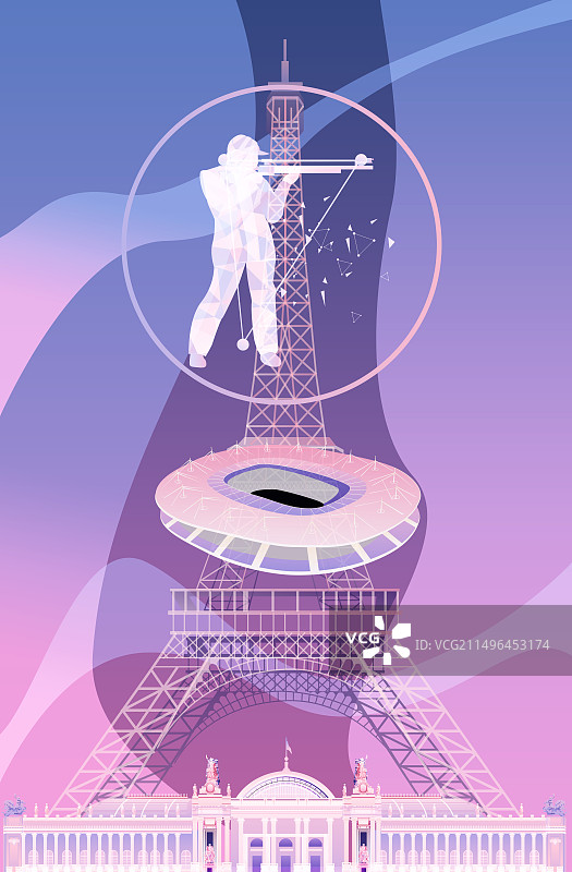 巴黎奥运会城市地标建筑射击项目图片素材