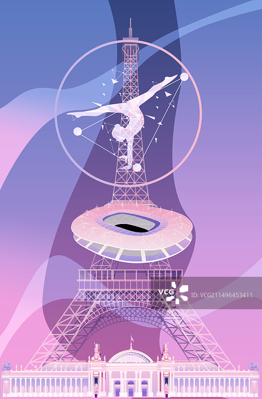 巴黎奥运会城市地标建筑体操项目图片素材