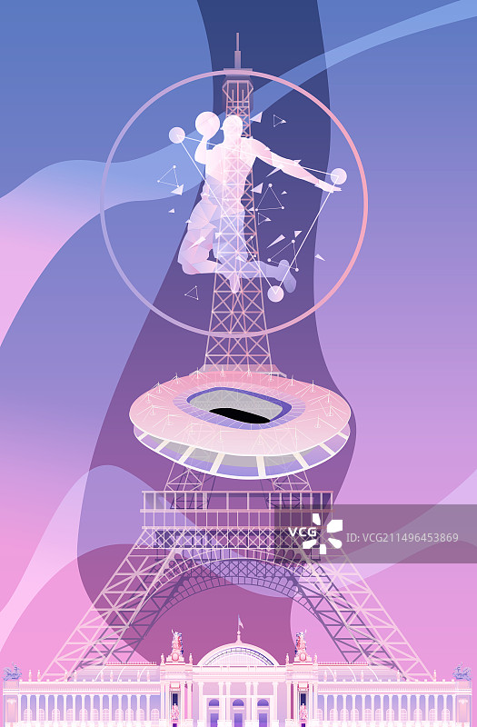 巴黎奥运会城市地标建筑篮球项目图片素材