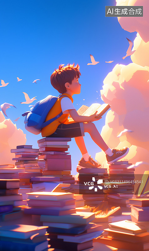 【AI数字艺术】高考学生书本插图图片素材
