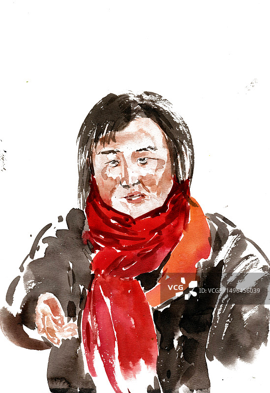 戴红围巾的女子图片素材