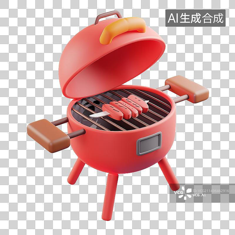 【AI数字艺术】3D卡通风格夏季户外烧烤炉元素图片素材