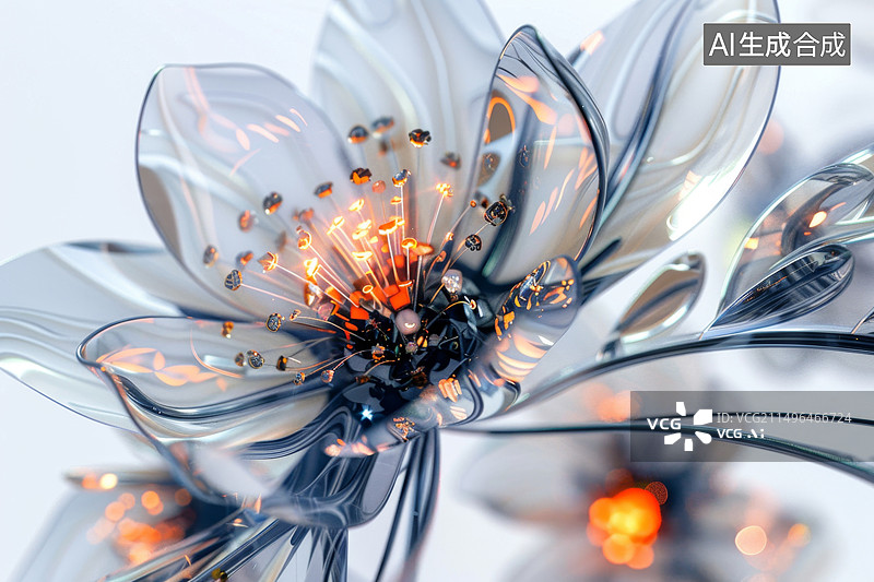 【AI数字艺术】未来有机玻璃花朵特写图片素材