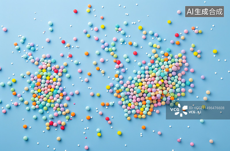 【AI数字艺术】蓝色背景下彩色五彩纸屑的高角度视图图片素材