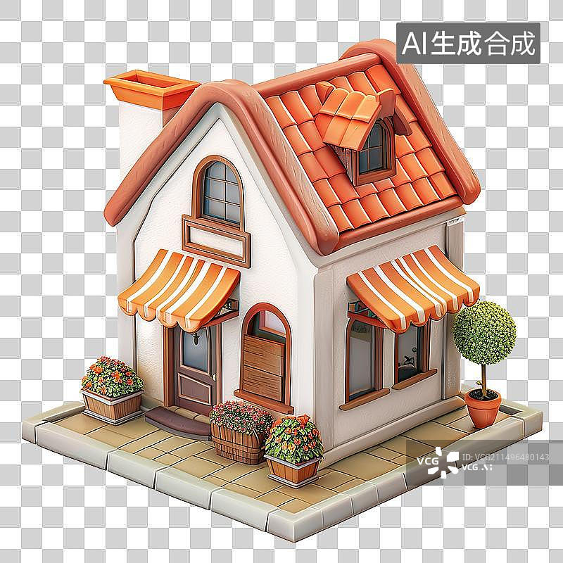 【AI数字艺术】3d建筑商店元素图片素材