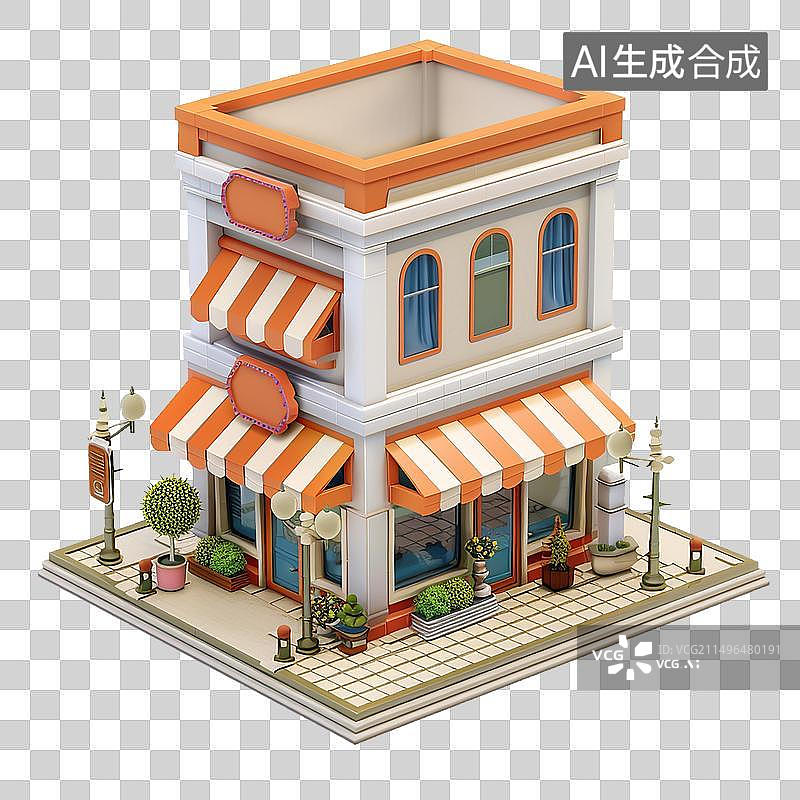 【AI数字艺术】3d建筑商店元素图片素材