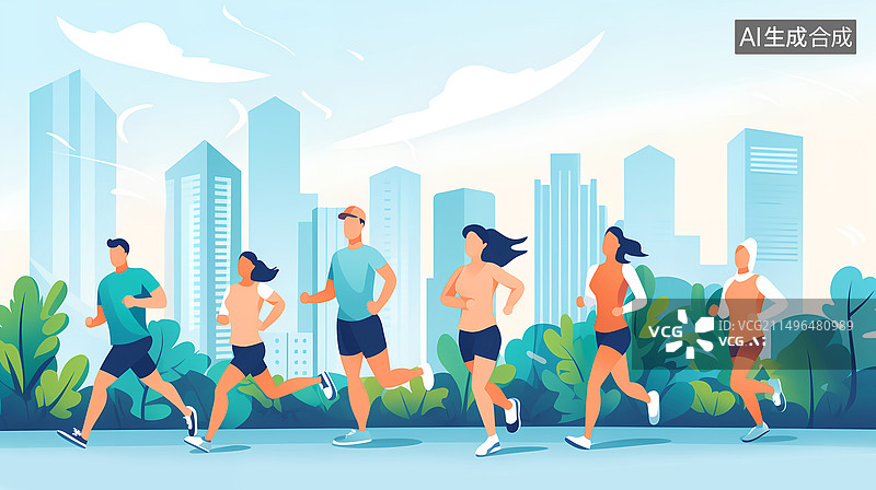 【AI数字艺术】城市马拉松插画图片素材