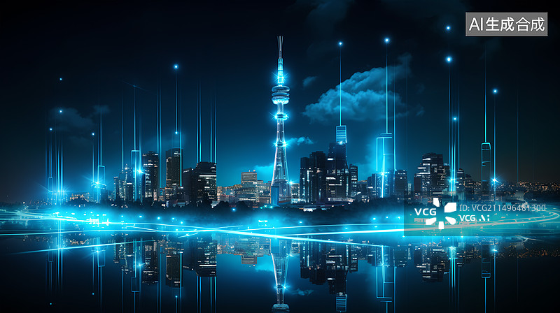【AI数字艺术】数字智慧城市背景图片素材