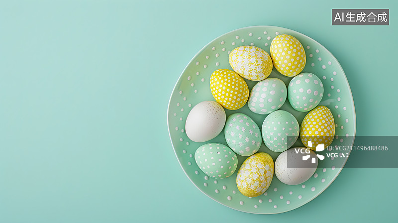 【AI数字艺术】正上方蓝色背景的彩色复活节彩蛋图片素材