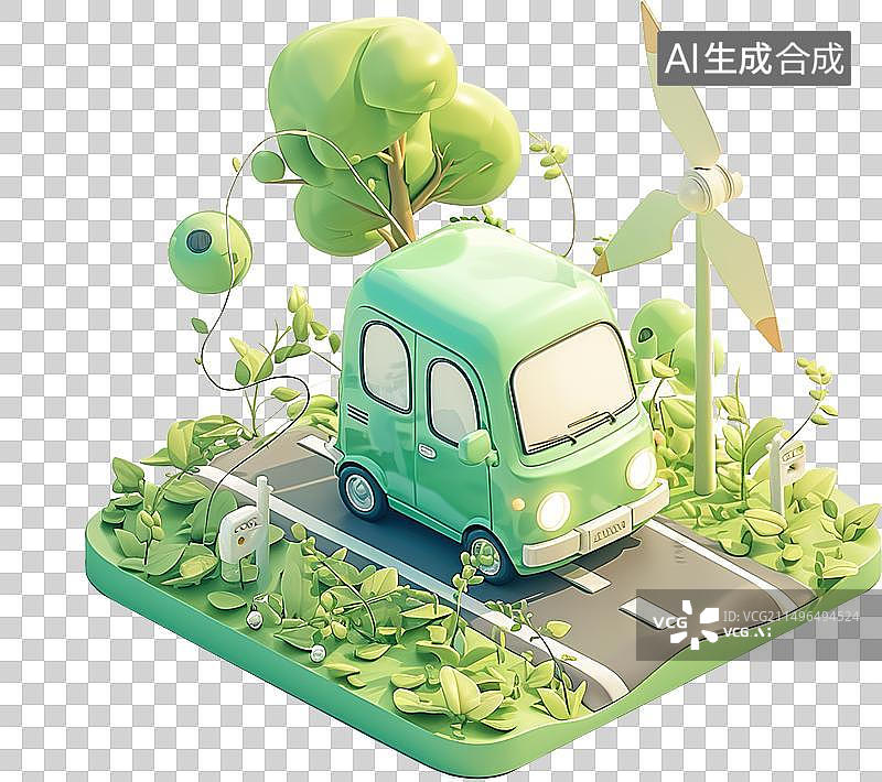 【AI数字艺术】三维绿色新能源汽车图片素材