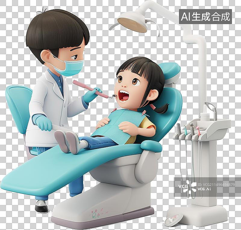 【AI数字艺术】牙医为小女孩检查牙齿图片素材