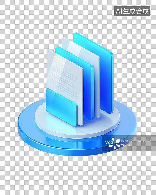 【AI数字艺术】蓝色3D立体文档图标图片素材