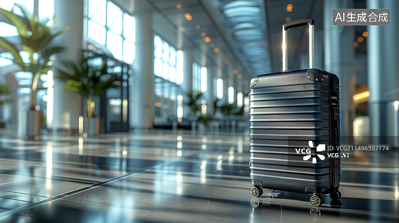 【AI数字艺术】机场候机室登机口的行李箱，旅游商务差旅概念图片素材