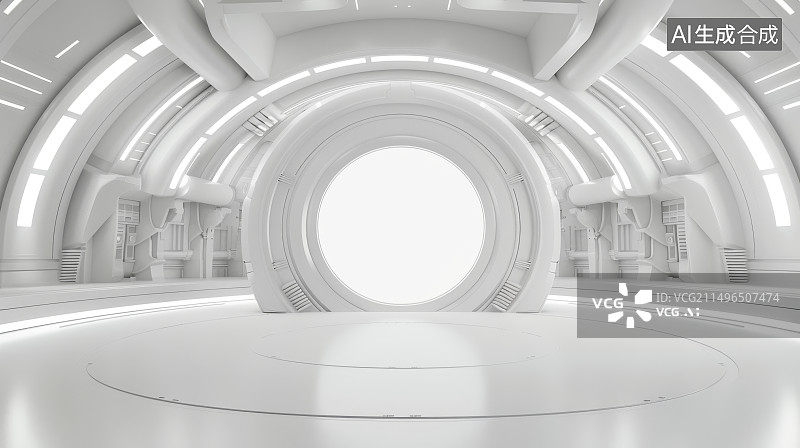 【AI数字艺术】白色科幻空间太空仓内部图片素材