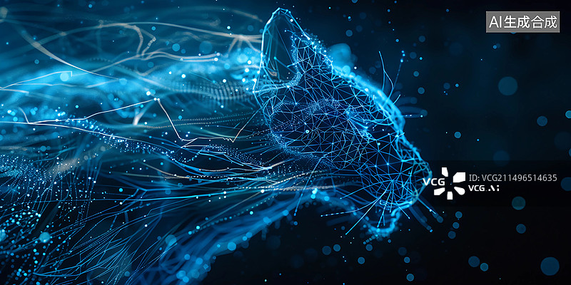 【AI数字艺术】蓝色低多边形风格老虎头部特写插画图片素材