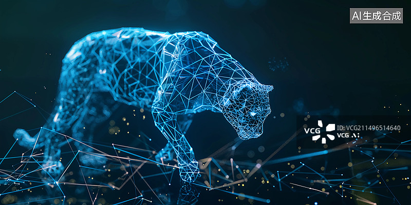 【AI数字艺术】蓝色低多边形风格老虎插画图片素材