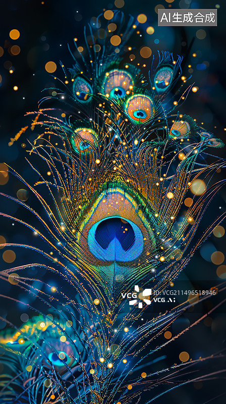 【AI数字艺术】孔雀羽毛特写壁纸插画图片素材