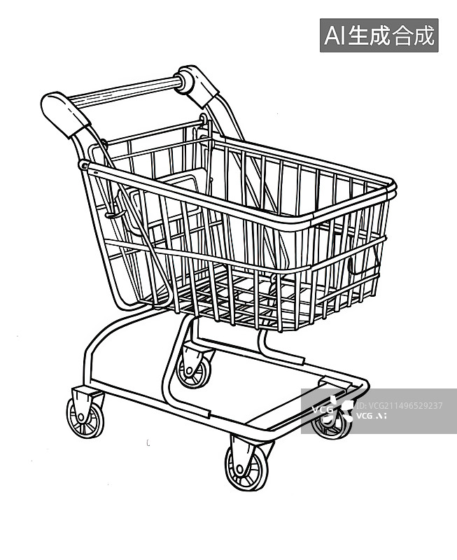 【AI数字艺术】白色背景下的空购物车特写镜头图片素材