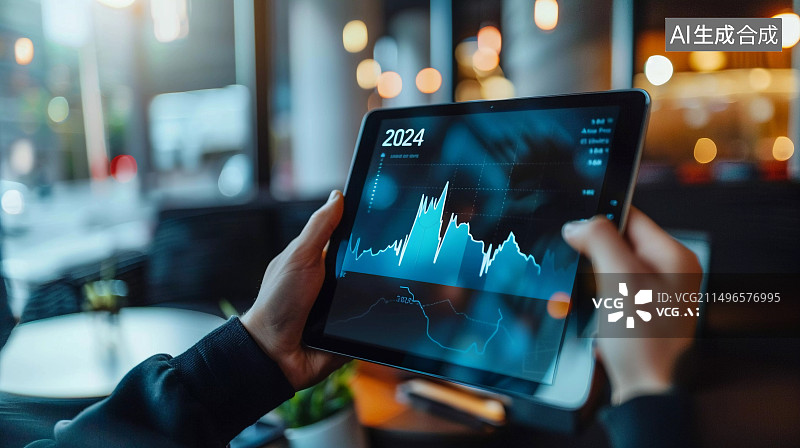 【AI数字艺术】商人看平板电脑分析数据图片素材