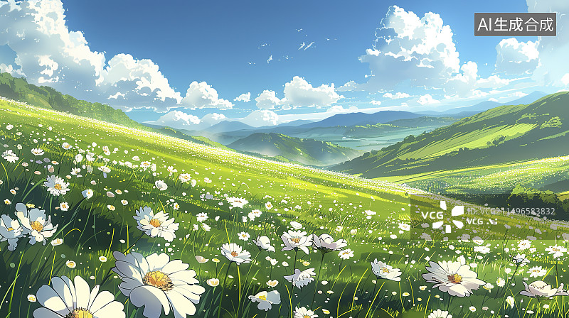 【AI数字艺术】夏季高原草地湿地景观图片素材